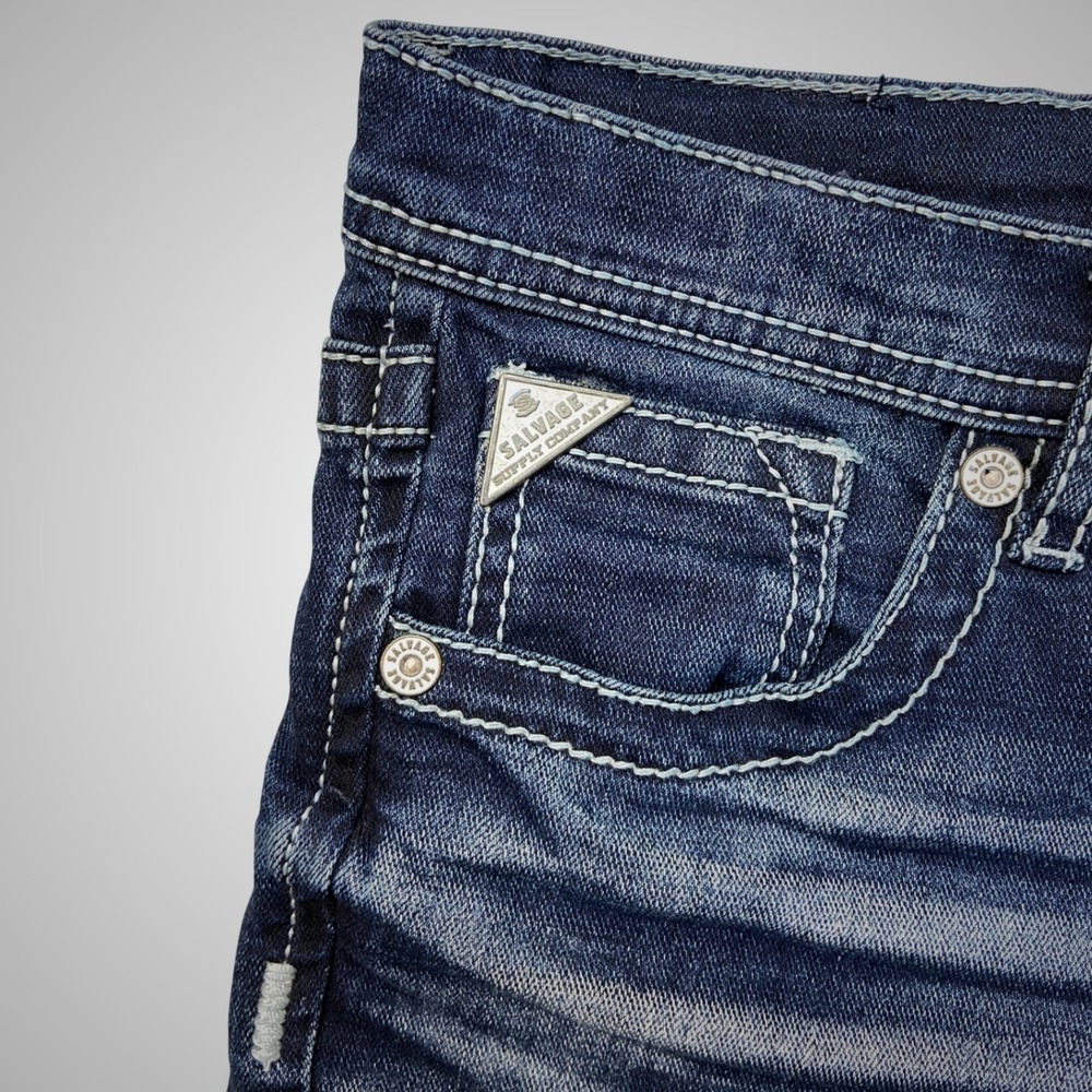 Salvage Supply Co Jeans Boys 14 Dark Wash Excellent Embroidered Thick Stitch - Picture 12 of 15